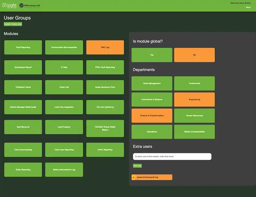 OnSight admin screen